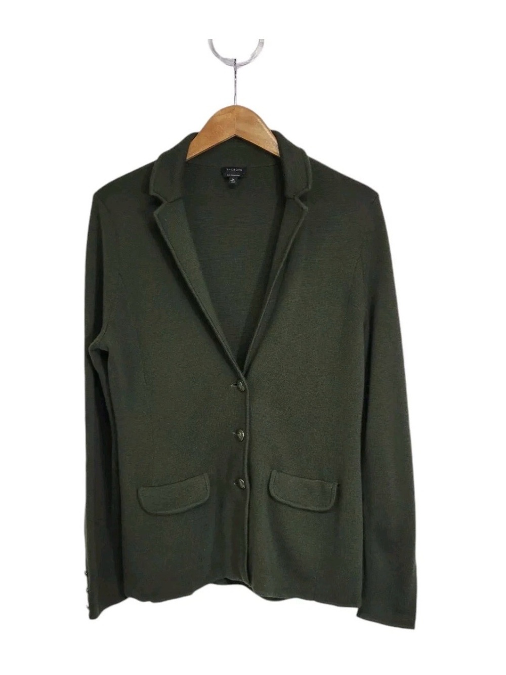 💚Talbots Olive Green Merino Wool Cardigan Sweater Blazer Jacket Size Large💚